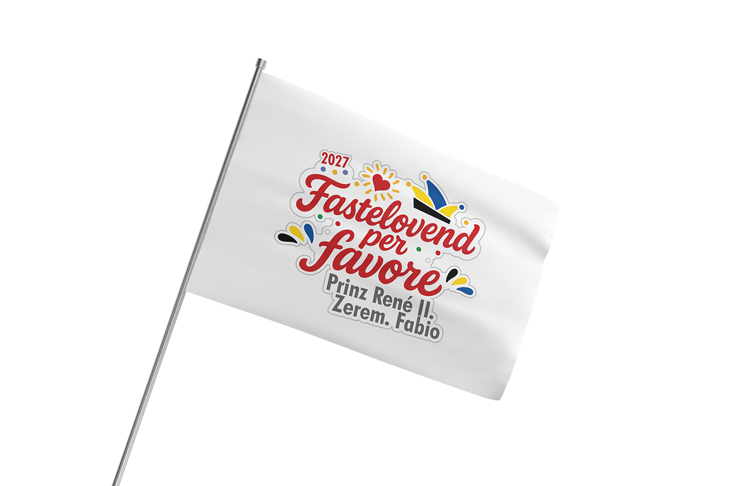 Fahne mit dem Sessionsmotiv „Fastelovend per Favore“ 2027
